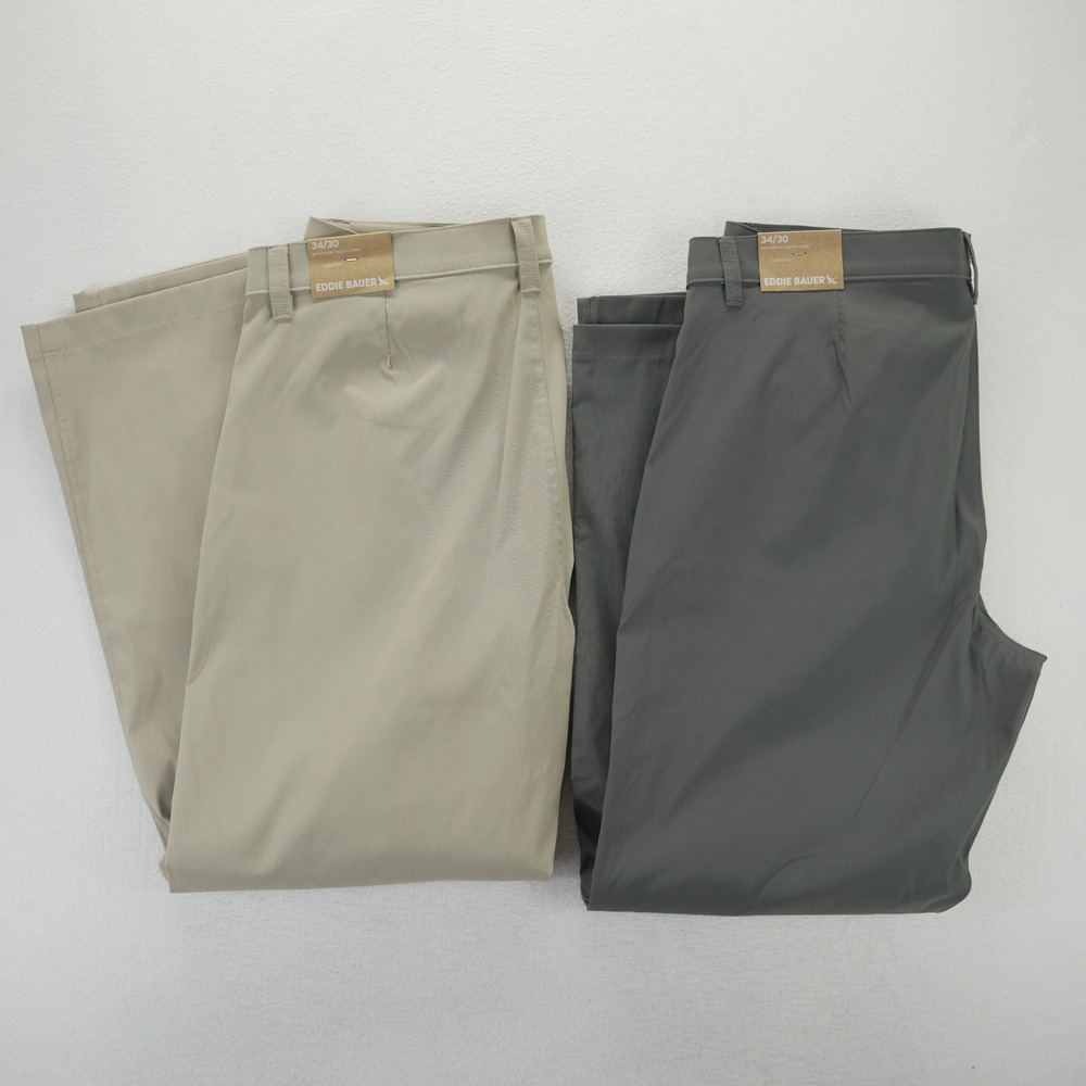 Lot of 2 Eddie Bauer Horizon Takeoff Chino Pants Mens 34x30 Grey Tan New Hiking
